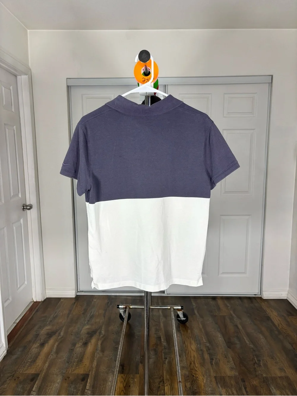 Nike Navy and White Short-Sleeve Polo with Front Zip